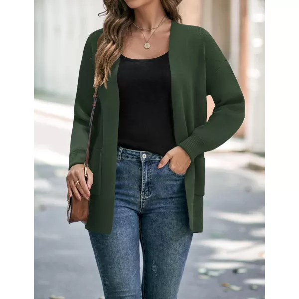 ZESICA Womens 2024 Fall Winter Long Sleeves Open Front Leopard Print Knitted Sweater Cardigan Coat OutwearSolidgreen
