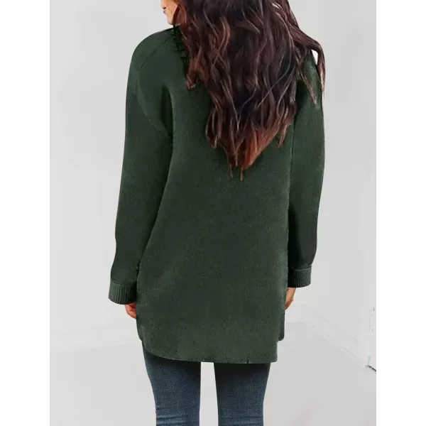 ZESICA Womens 2024 Fall Winter Long Sleeves Open Front Leopard Print Knitted Sweater Cardigan Coat OutwearSolidgreen
