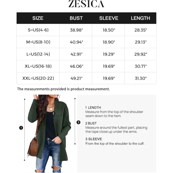 ZESICA Womens 2024 Fall Winter Long Sleeves Open Front Leopard Print Knitted Sweater Cardigan Coat OutwearSolidgreen