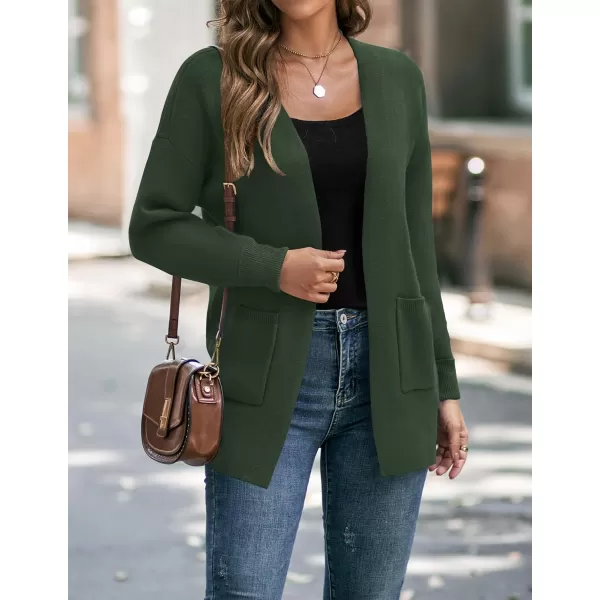 ZESICA Womens 2024 Fall Winter Long Sleeves Open Front Leopard Print Knitted Sweater Cardigan Coat OutwearSolidgreen