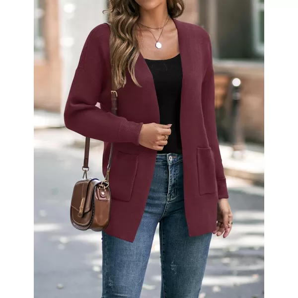 ZESICA Womens 2024 Fall Winter Long Sleeves Open Front Leopard Print Knitted Sweater Cardigan Coat OutwearSolidwine