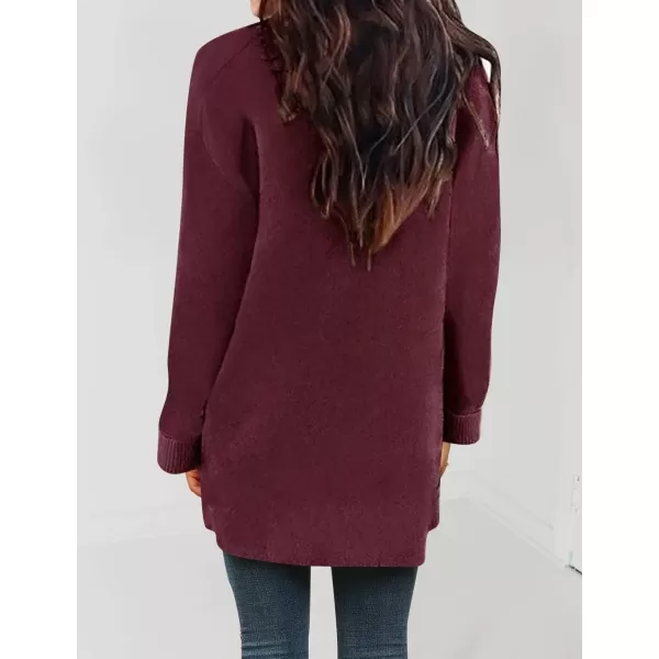 ZESICA Womens 2024 Fall Winter Long Sleeves Open Front Leopard Print Knitted Sweater Cardigan Coat OutwearSolidwine