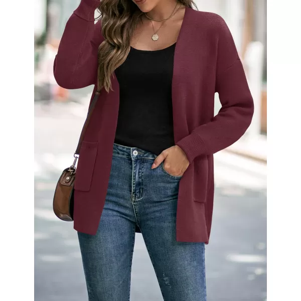 ZESICA Womens 2024 Fall Winter Long Sleeves Open Front Leopard Print Knitted Sweater Cardigan Coat OutwearSolidwine