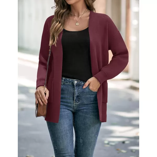 ZESICA Womens 2024 Fall Winter Long Sleeves Open Front Leopard Print Knitted Sweater Cardigan Coat OutwearSolidwine