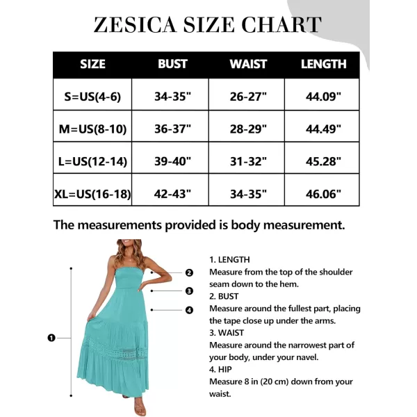ZESICA Womens 2024 Summer Bohemian Strapless Off Shoulder Lace Trim Backless Flowy A Line Beach Long Maxi DressAqua