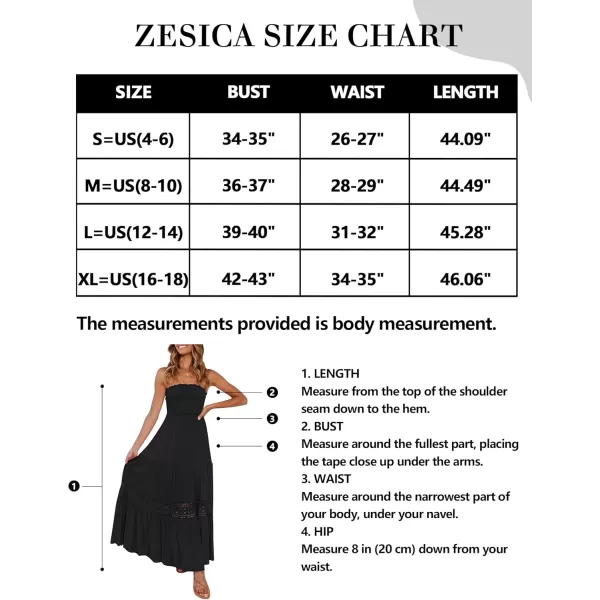 ZESICA Womens 2024 Summer Bohemian Strapless Off Shoulder Lace Trim Backless Flowy A Line Beach Long Maxi DressBlack