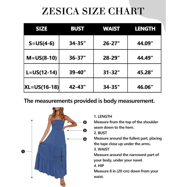 ZESICA Womens 2024 Summer Bohemian Strapless Off Shoulder Lace Trim Backless Flowy A Line Beach Long Maxi DressBlue