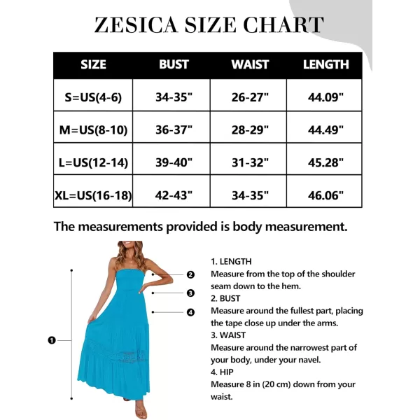 ZESICA Womens 2024 Summer Bohemian Strapless Off Shoulder Lace Trim Backless Flowy A Line Beach Long Maxi DressCobalt
