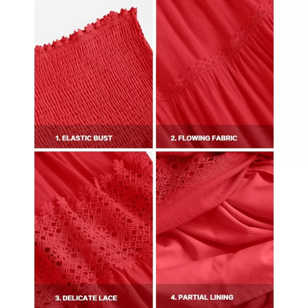 ZESICA Womens 2024 Summer Bohemian Strapless Off Shoulder Lace Trim Backless Flowy A Line Beach Long Maxi DressFirered