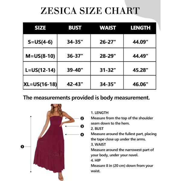 ZESICA Womens 2024 Summer Bohemian Strapless Off Shoulder Lace Trim Backless Flowy A Line Beach Long Maxi DressFuchsia