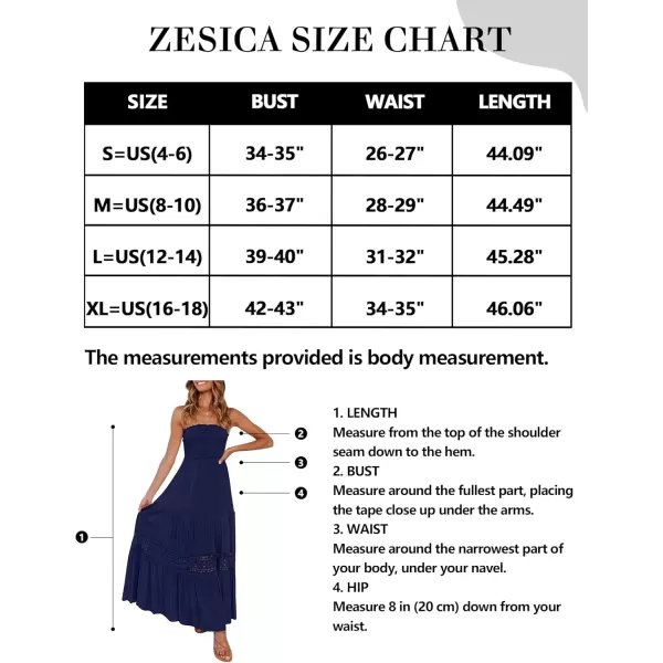 ZESICA Womens 2024 Summer Bohemian Strapless Off Shoulder Lace Trim Backless Flowy A Line Beach Long Maxi DressNavy