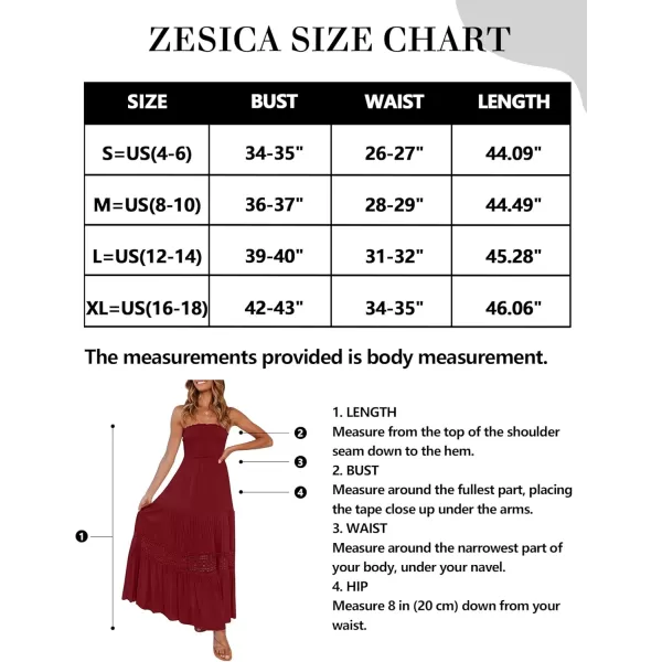 ZESICA Womens 2024 Summer Bohemian Strapless Off Shoulder Lace Trim Backless Flowy A Line Beach Long Maxi DressRed