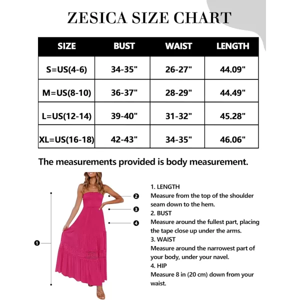 ZESICA Womens 2024 Summer Bohemian Strapless Off Shoulder Lace Trim Backless Flowy A Line Beach Long Maxi DressRose