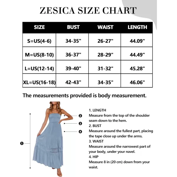 ZESICA Womens 2024 Summer Bohemian Strapless Off Shoulder Lace Trim Backless Flowy A Line Beach Long Maxi DressSkyblue