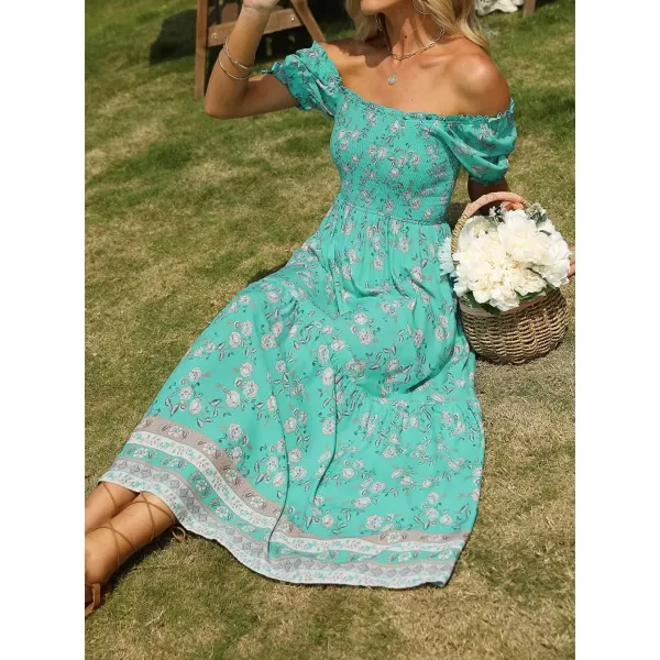 ZESICA Womens 2024 Summer Boho Floral Print Square Neck Ruffle Swing Beach Long Maxi DressAqua