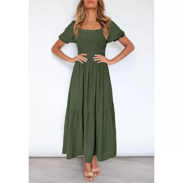 ZESICA Womens 2024 Summer Boho Floral Print Square Neck Ruffle Swing Beach Long Maxi DressArmygreen