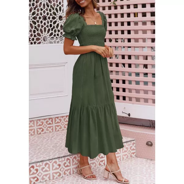 ZESICA Womens 2024 Summer Boho Floral Print Square Neck Ruffle Swing Beach Long Maxi DressArmygreen