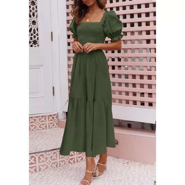 ZESICA Womens 2024 Summer Boho Floral Print Square Neck Ruffle Swing Beach Long Maxi DressArmygreen