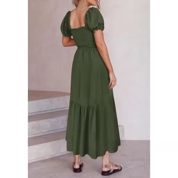 ZESICA Womens 2024 Summer Boho Floral Print Square Neck Ruffle Swing Beach Long Maxi DressArmygreen