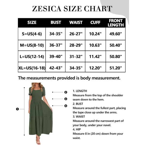 ZESICA Womens 2024 Summer Boho Floral Print Square Neck Ruffle Swing Beach Long Maxi DressArmygreen