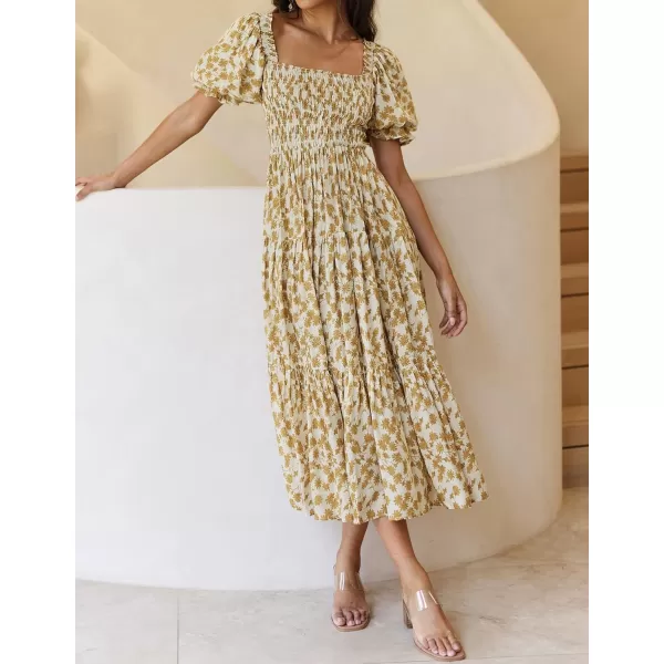 ZESICA Womens 2024 Summer Boho Floral Print Square Neck Ruffle Swing Beach Long Maxi DressBeige