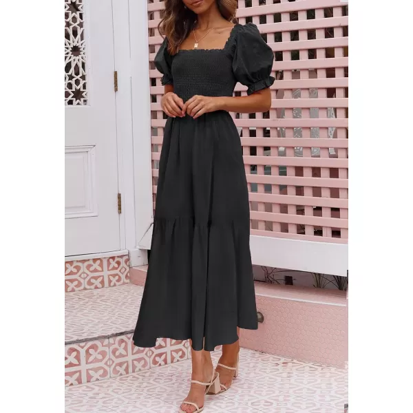 ZESICA Womens 2024 Summer Boho Floral Print Square Neck Ruffle Swing Beach Long Maxi DressBlack