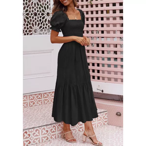 ZESICA Womens 2024 Summer Boho Floral Print Square Neck Ruffle Swing Beach Long Maxi DressBlack