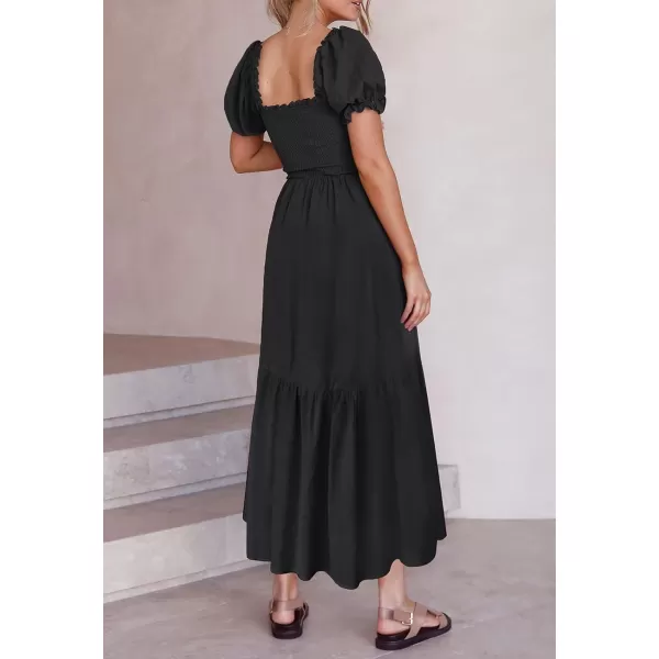 ZESICA Womens 2024 Summer Boho Floral Print Square Neck Ruffle Swing Beach Long Maxi DressBlack