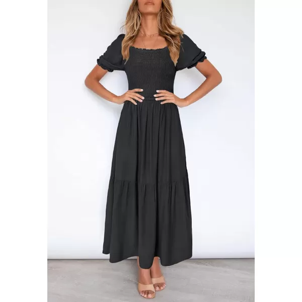 ZESICA Womens 2024 Summer Boho Floral Print Square Neck Ruffle Swing Beach Long Maxi DressBlack