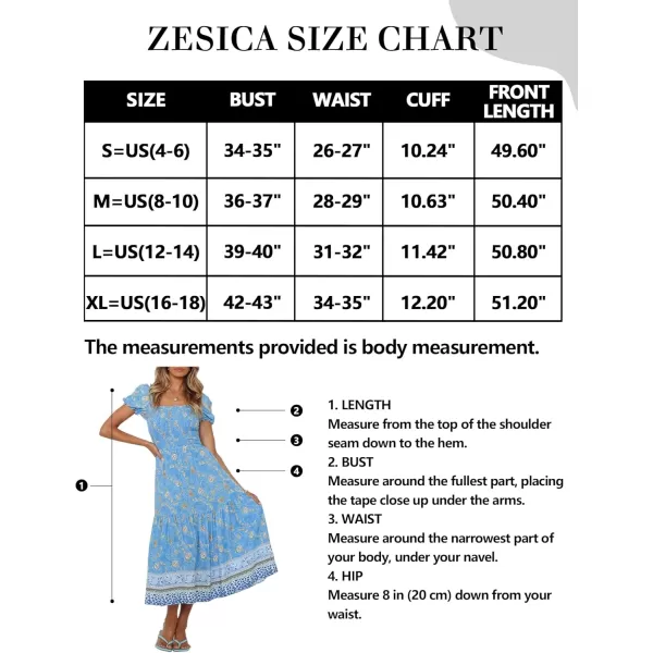 ZESICA Womens 2024 Summer Boho Floral Print Square Neck Ruffle Swing Beach Long Maxi DressBlue