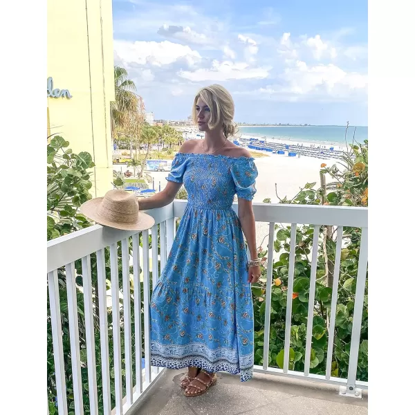ZESICA Womens 2024 Summer Boho Floral Print Square Neck Ruffle Swing Beach Long Maxi DressBlue
