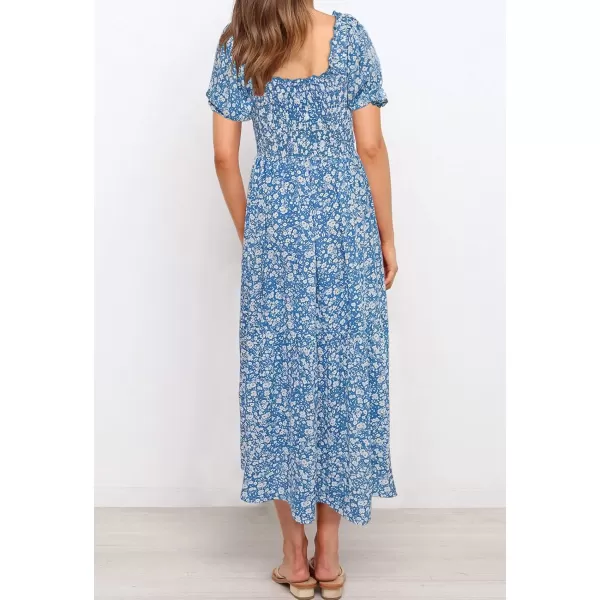 ZESICA Womens 2024 Summer Boho Floral Print Square Neck Ruffle Swing Beach Long Maxi DressBlue2