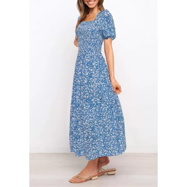 ZESICA Womens 2024 Summer Boho Floral Print Square Neck Ruffle Swing Beach Long Maxi DressBlue2