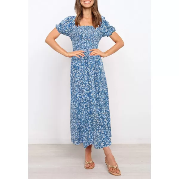 ZESICA Womens 2024 Summer Boho Floral Print Square Neck Ruffle Swing Beach Long Maxi DressBlue2