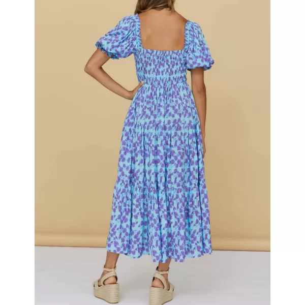 ZESICA Womens 2024 Summer Boho Floral Print Square Neck Ruffle Swing Beach Long Maxi DressBluishviolet