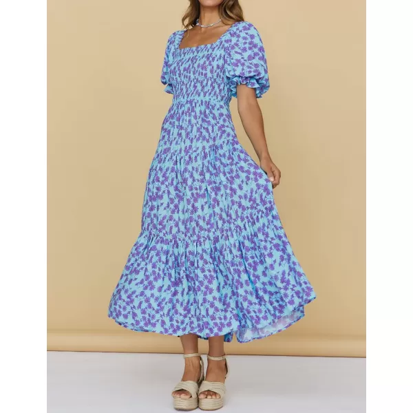 ZESICA Womens 2024 Summer Boho Floral Print Square Neck Ruffle Swing Beach Long Maxi DressBluishviolet