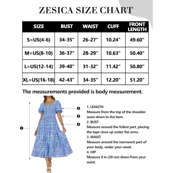 ZESICA Womens 2024 Summer Boho Floral Print Square Neck Ruffle Swing Beach Long Maxi DressBluishviolet