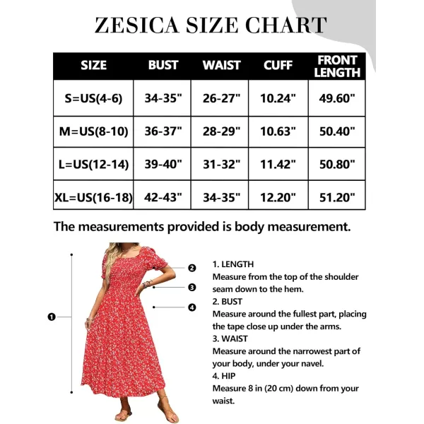 ZESICA Womens 2024 Summer Boho Floral Print Square Neck Ruffle Swing Beach Long Maxi DressCherry