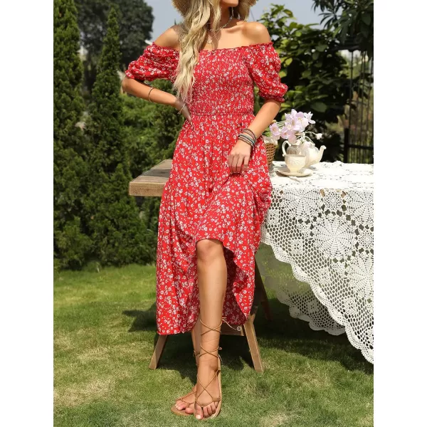 ZESICA Womens 2024 Summer Boho Floral Print Square Neck Ruffle Swing Beach Long Maxi DressCherry