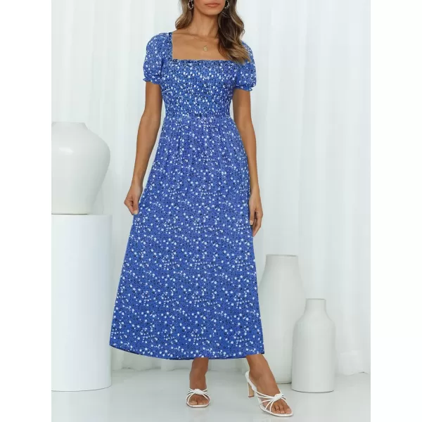 ZESICA Womens 2024 Summer Boho Floral Print Square Neck Ruffle Swing Beach Long Maxi DressCobalt