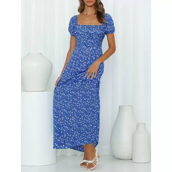 ZESICA Womens 2024 Summer Boho Floral Print Square Neck Ruffle Swing Beach Long Maxi DressCobalt