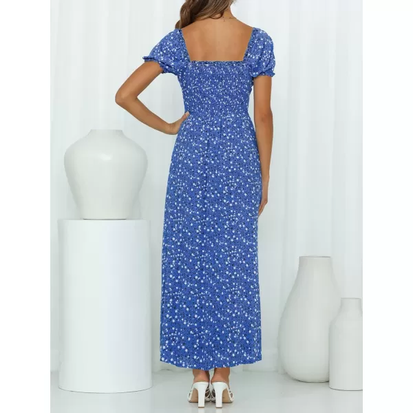 ZESICA Womens 2024 Summer Boho Floral Print Square Neck Ruffle Swing Beach Long Maxi DressCobalt