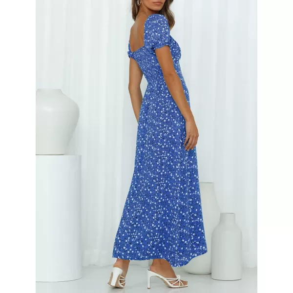 ZESICA Womens 2024 Summer Boho Floral Print Square Neck Ruffle Swing Beach Long Maxi DressCobalt