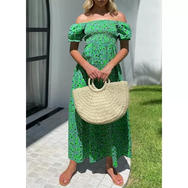 ZESICA Womens 2024 Summer Boho Floral Print Square Neck Ruffle Swing Beach Long Maxi DressGrassgreen