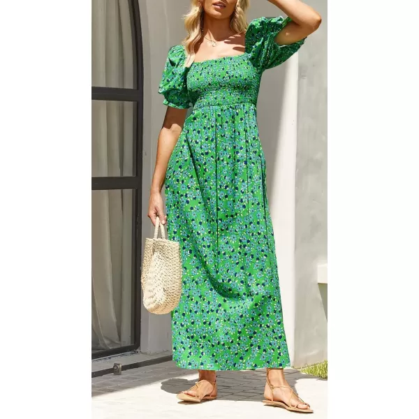 ZESICA Womens 2024 Summer Boho Floral Print Square Neck Ruffle Swing Beach Long Maxi DressGrassgreen