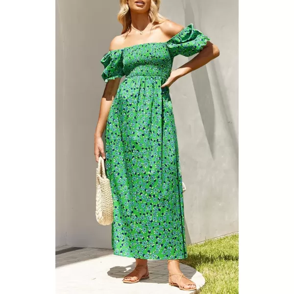 ZESICA Womens 2024 Summer Boho Floral Print Square Neck Ruffle Swing Beach Long Maxi DressGrassgreen