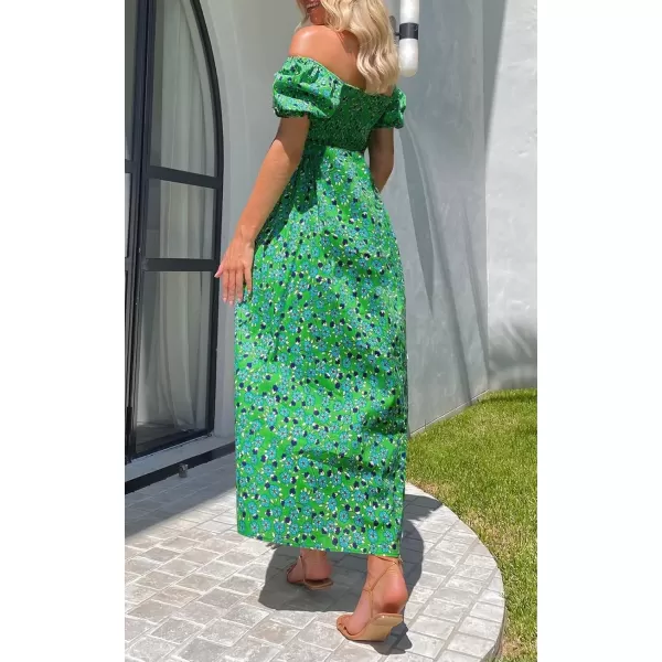 ZESICA Womens 2024 Summer Boho Floral Print Square Neck Ruffle Swing Beach Long Maxi DressGrassgreen