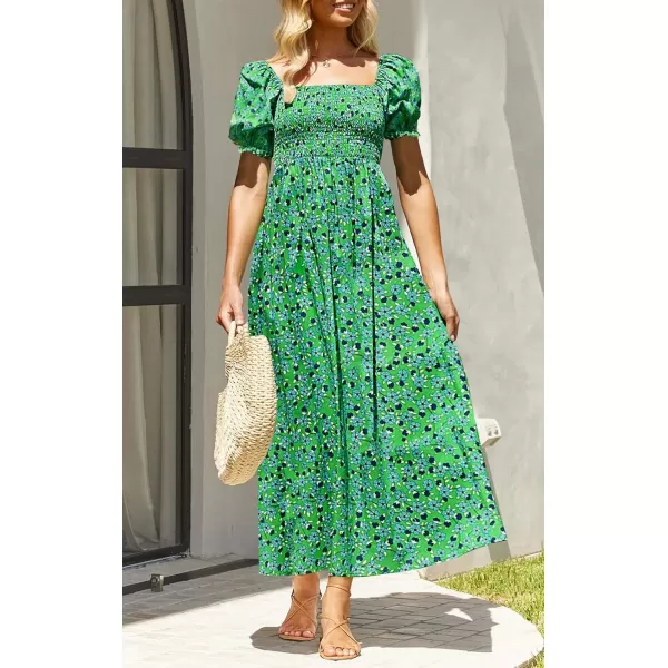 ZESICA Womens 2024 Summer Boho Floral Print Square Neck Ruffle Swing Beach Long Maxi DressGrassgreen