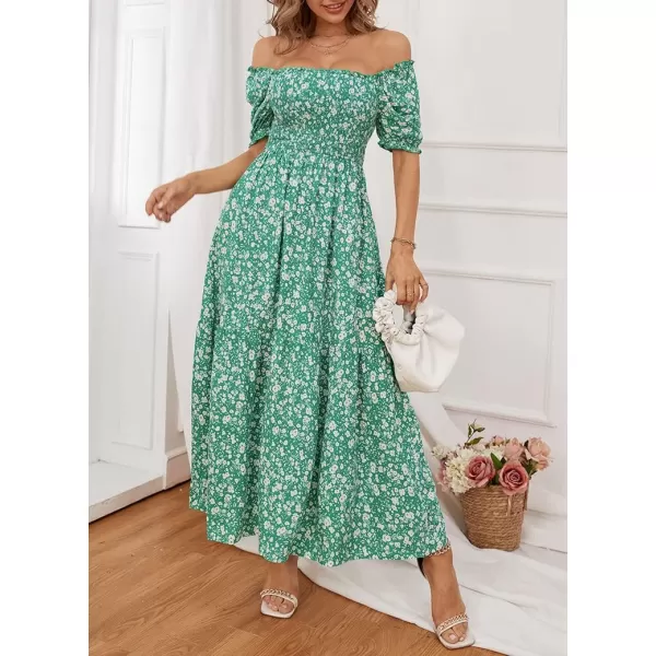 ZESICA Womens 2024 Summer Boho Floral Print Square Neck Ruffle Swing Beach Long Maxi DressGreen