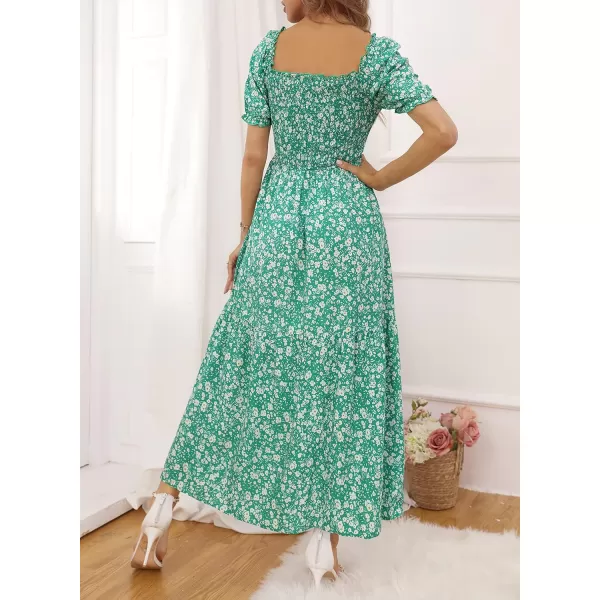 ZESICA Womens 2024 Summer Boho Floral Print Square Neck Ruffle Swing Beach Long Maxi DressGreen